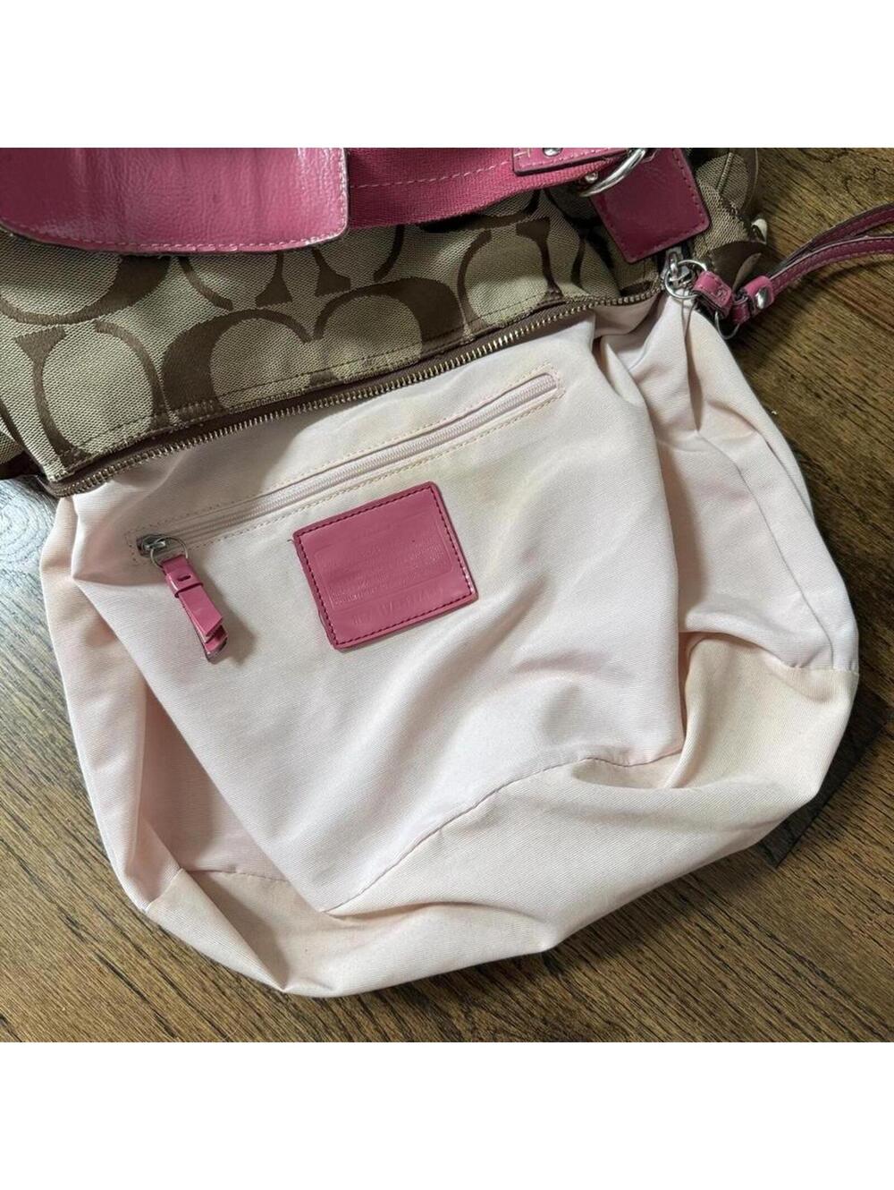 💖👜 Coach Signature Stripe Shoulder Bag Y2K Pink Canvas Purse - Picture 8 of 8